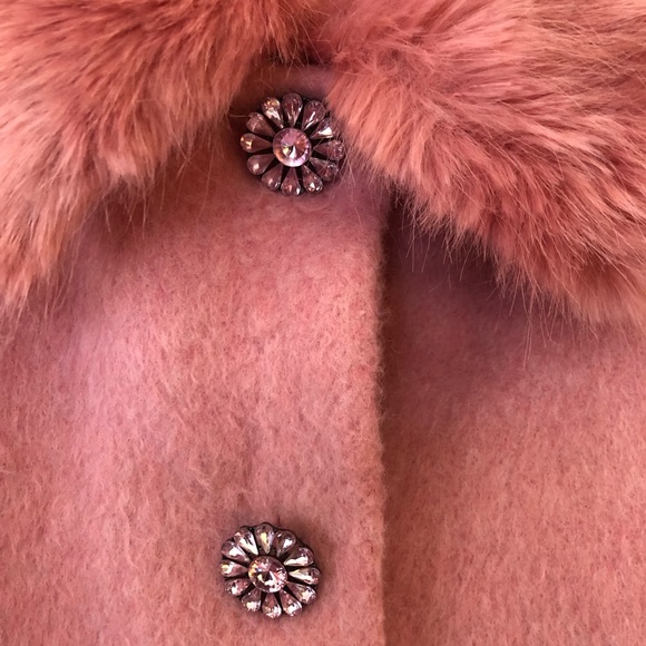 KATE SPADE •Rare• Faux Fur Trim Coat Tulip Pink Coat Jacket Size 2 - Picture 5 of 11
